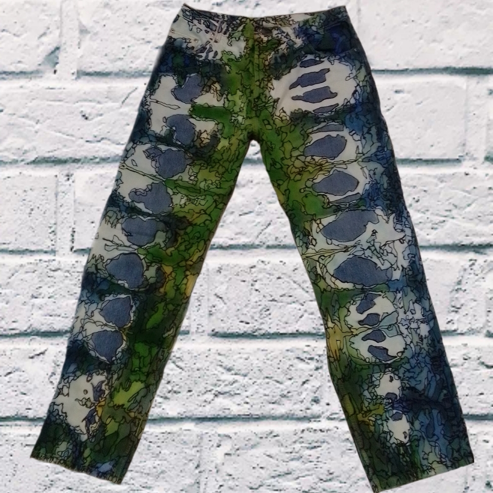Upcycled tie dye and hand painted jeams